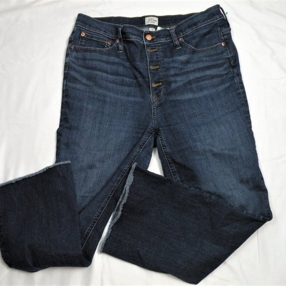 J CREW HIGH WAIST BILLIE DEMI BOOT CROP BUTTONFLY FRAY HEM JEANS 31